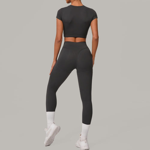 Autumn Sand Brushed Yoga Two Piece Sets Tight High Waist Hip Lifting Yoga Running Exercise Workout Outfit